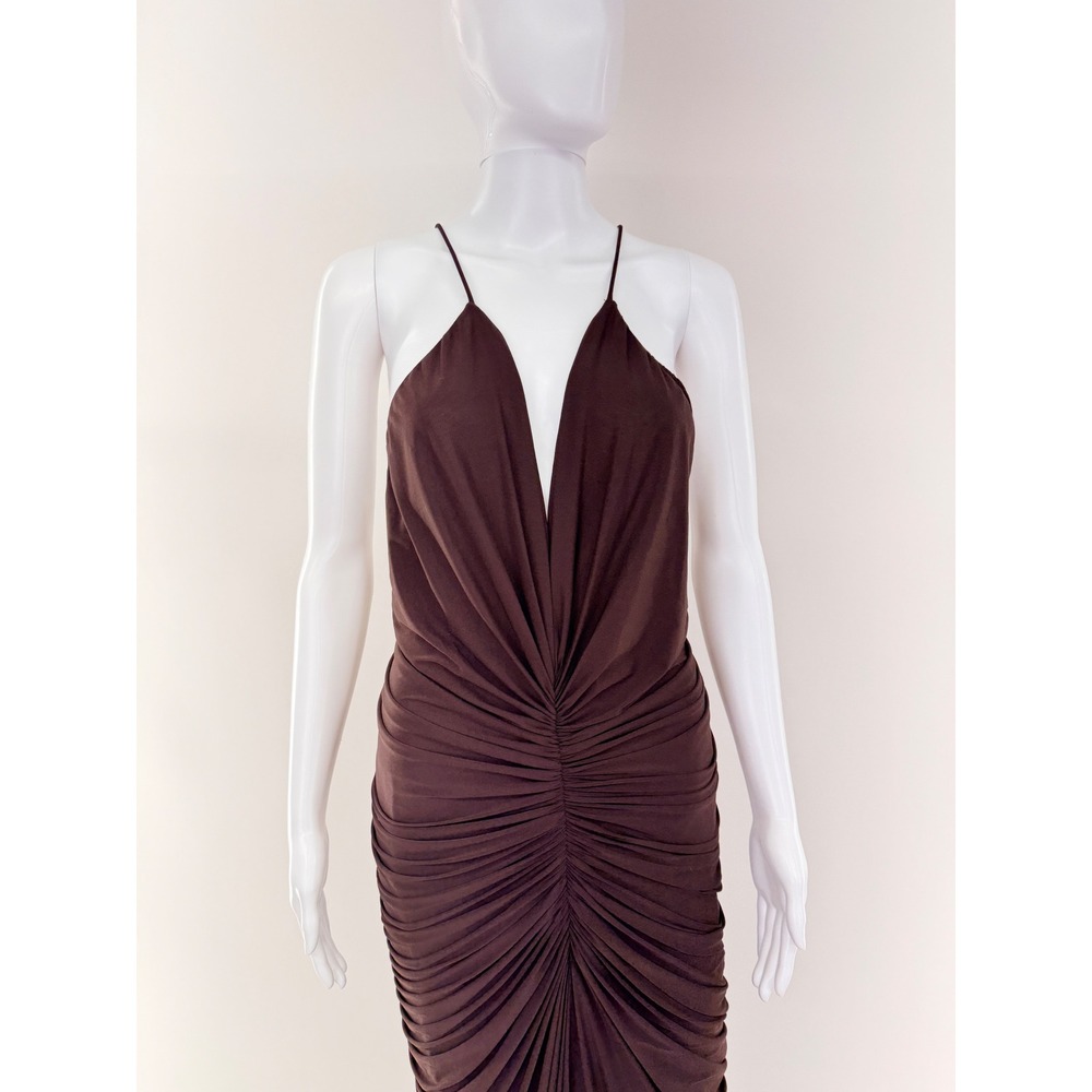 Ronny Kobo Brown Ruched Halter Neck Maxi Dress XL - Picture 5 of 14
